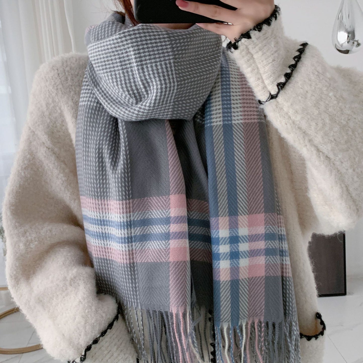 Fashionable Contrast Colors Plaid Scarf