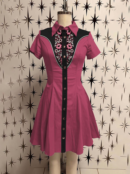 Vintage Floral Printed Shirt Dress