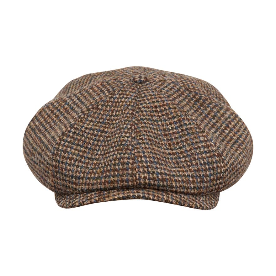 [NEW!]PEAKED CAPS Genuine Scottish Harris Tweed 8 Panels Man Cap Wool -Shelby-Blue-brown houndstooth