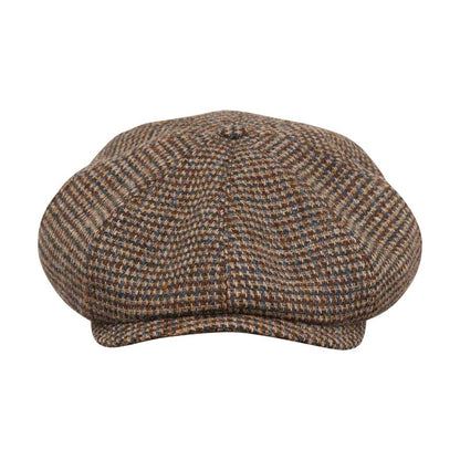 [NEW!]PEAKED CAPS Genuine Scottish Harris Tweed 8 Panels Man Cap Wool -Shelby-Blue-brown houndstooth