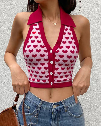 Retro Love Print Halterneck Camisole Top