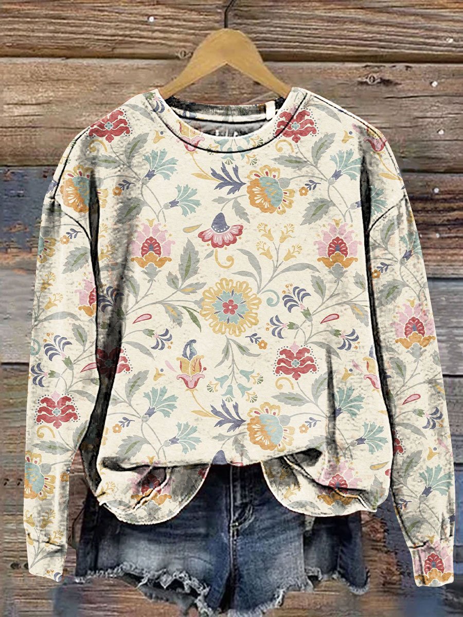 Floral Art Print Casual Sweatshirt