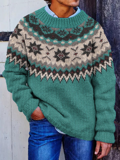 Vintage Ethnic Style Knitted Warm Crew Neck Sweater