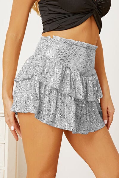 High Waist Tiered Sequin Skirt