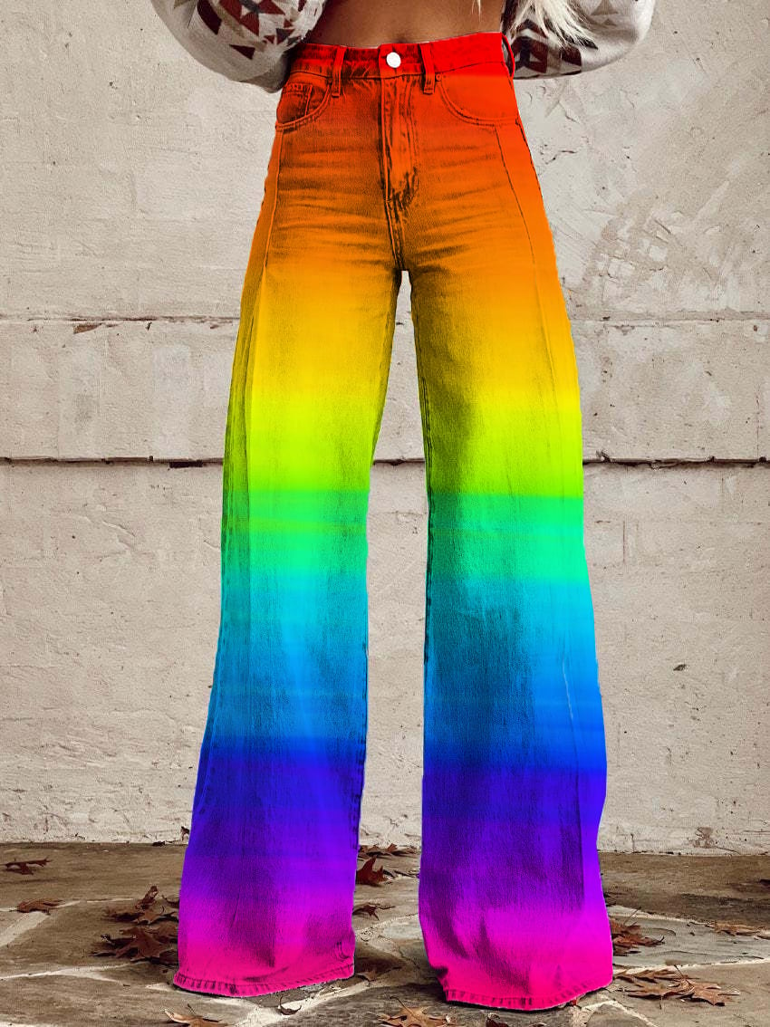 Women's Retro Rainbow Gradient Wide Leg Pants