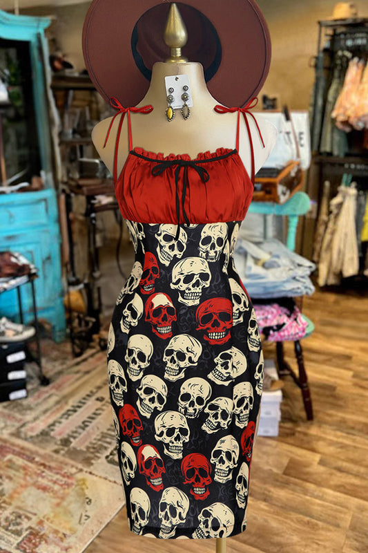 Casual Halloween Skeleton Suspender Dress