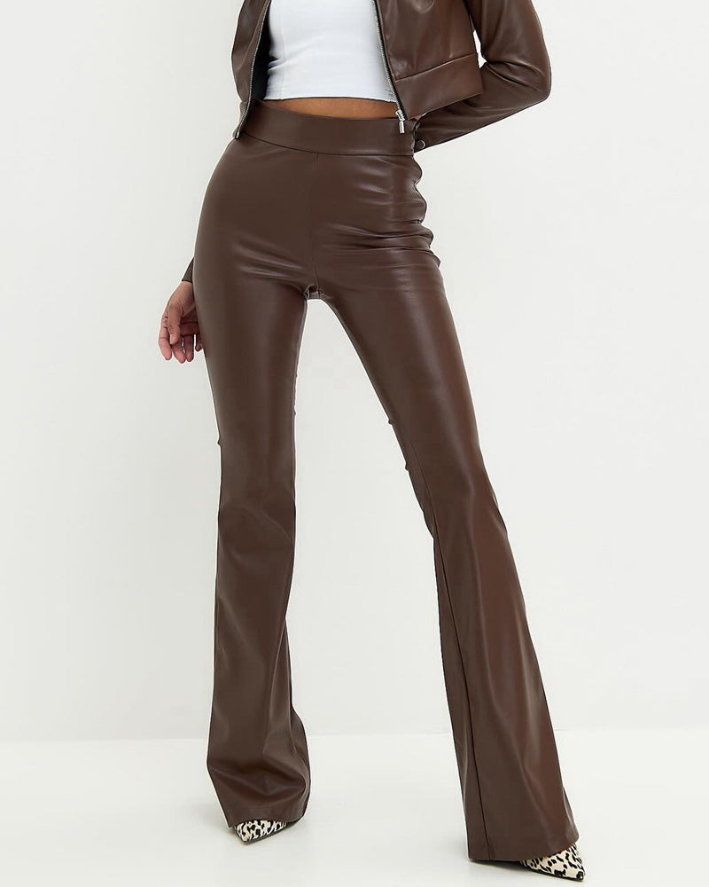 Shiny Flared Leather Trousers