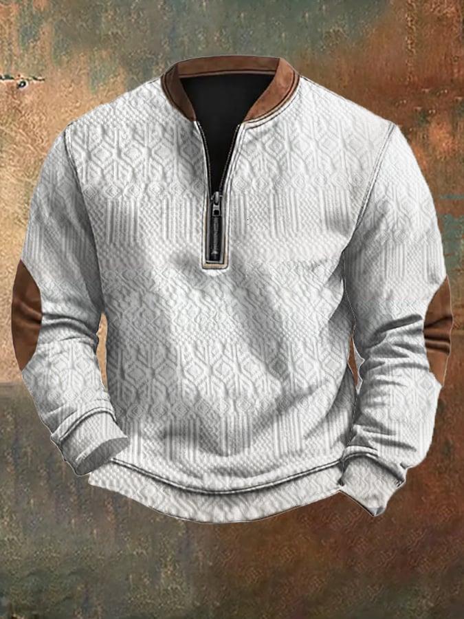 Men's Vintage Knit Jacquard Zipper Sweatshirt