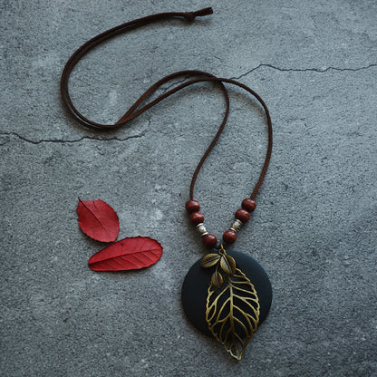 Female Ethnic Wooden Leaf Necklace