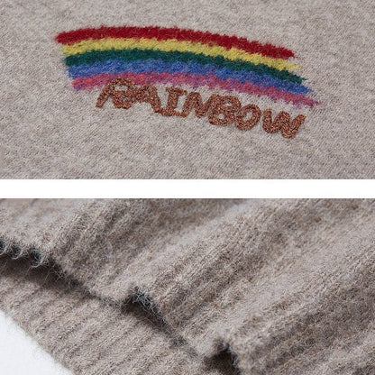 Rainbow Embroidery Loose Round Neck Knitted Sweater