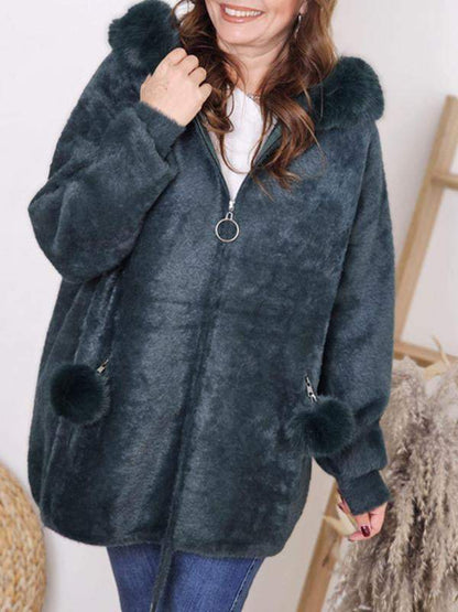 Women's Hooded Fur Casual Coat