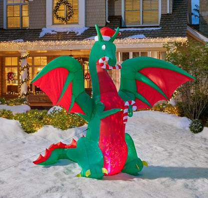 Christmas-9 ft animated inflatable kaleidoscope dragon with santa hat