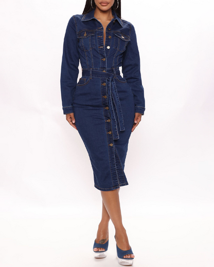 Long-Sleeved Slim Denim Dress