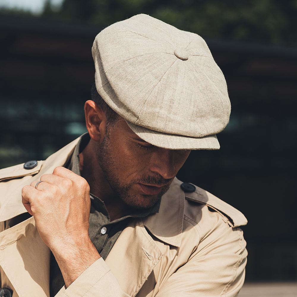 Tienda Hats Alfie Irish Linen Newsboy Cap - White