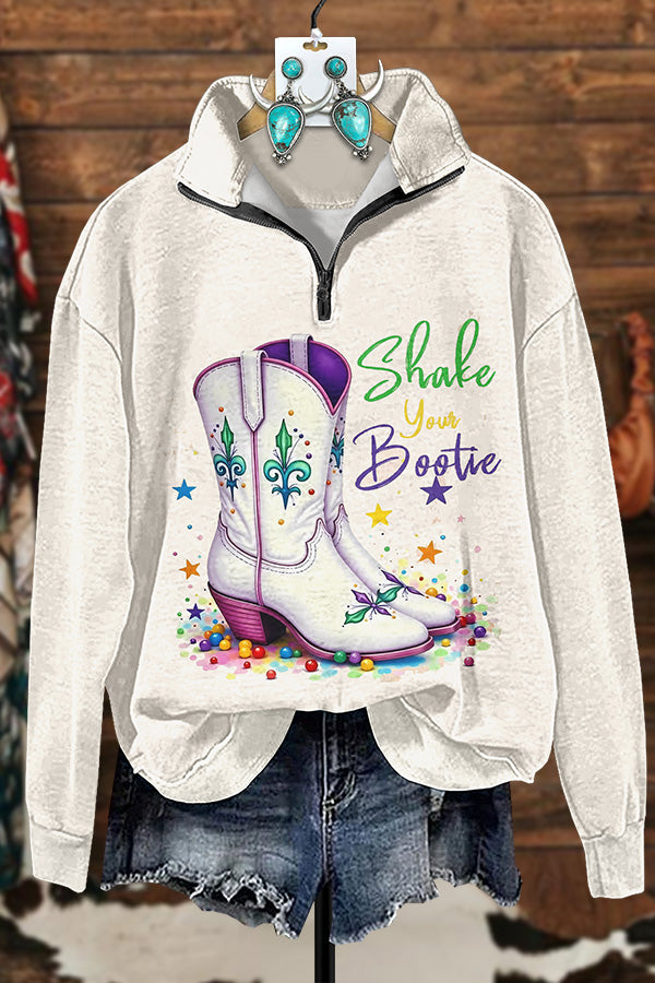 Western Mardi Gras Boot Printed Zipper Sweatshirt