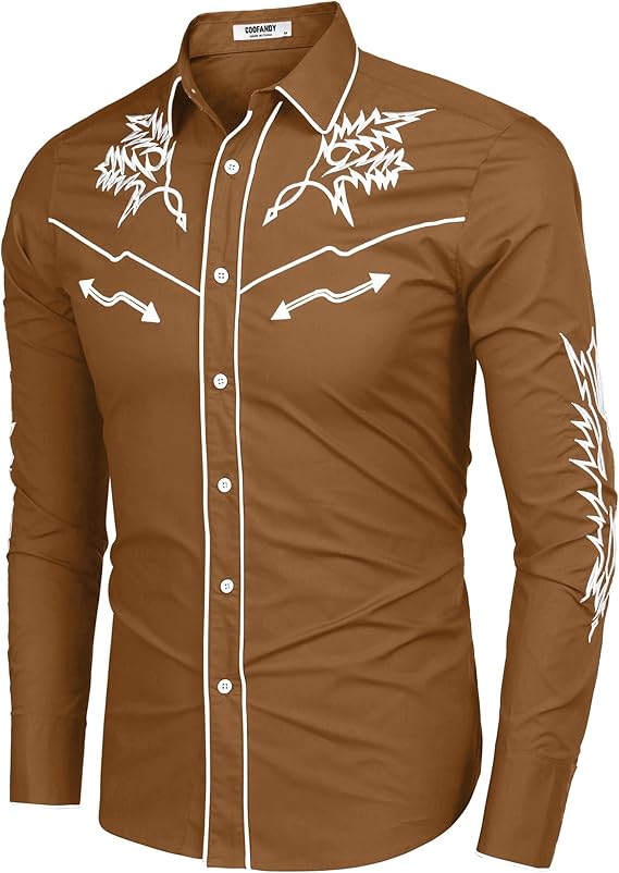 Men's Western Cowboy Shirt Long Sleeve Embroidered Shirt