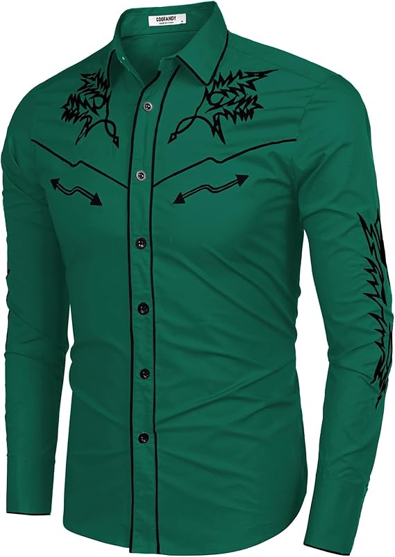 Men's Western Cowboy Shirt Long Sleeve Embroidered Shirt-Light Brown