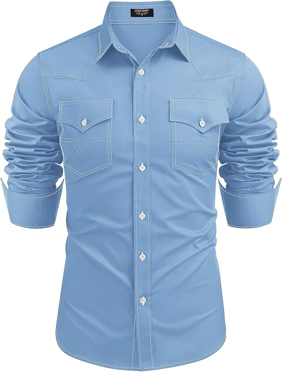 Men's Western Cowboy Shirts Long Sleeve Cotton Casual Shirt