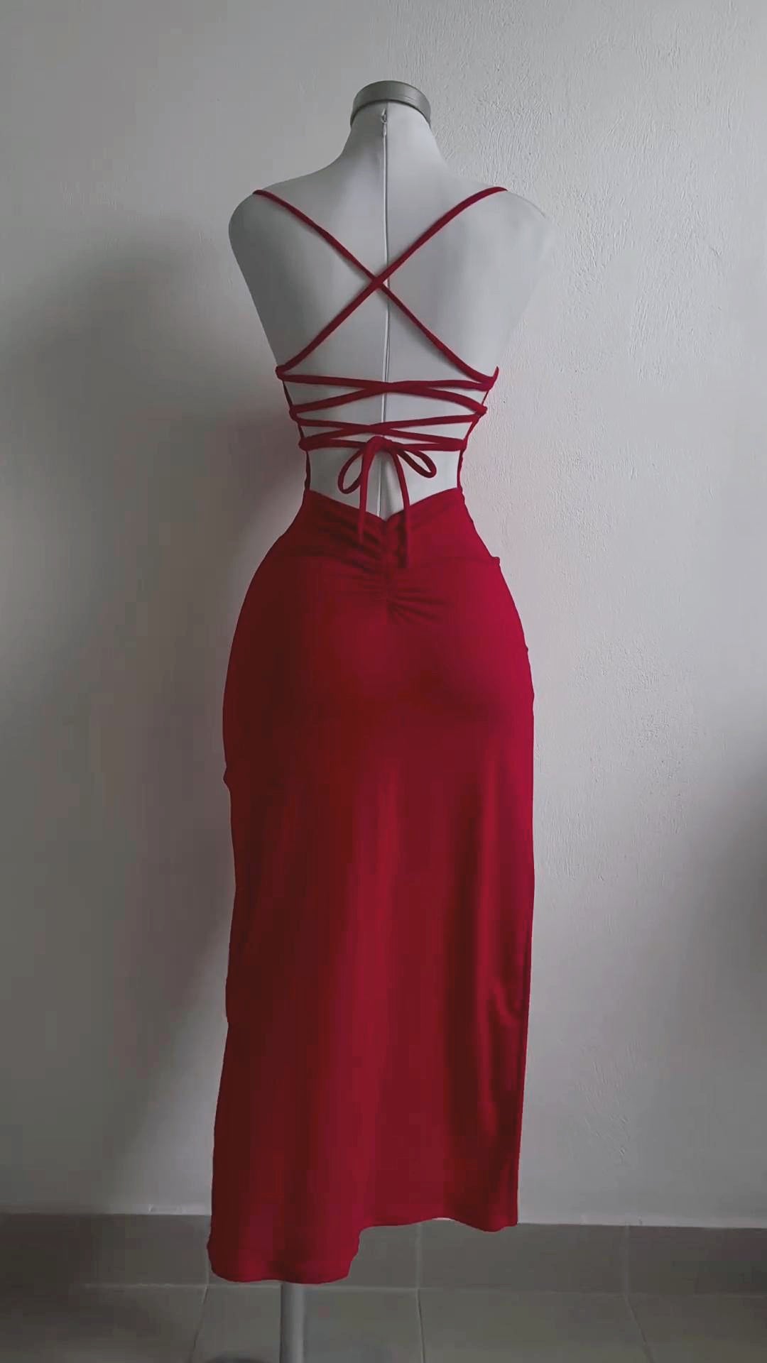 Red Sling Slit Satin Mini Dress