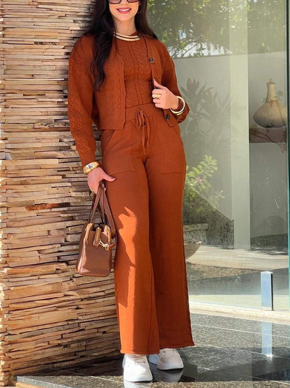 Women's Casual Knitted Three-Piece Pants Set