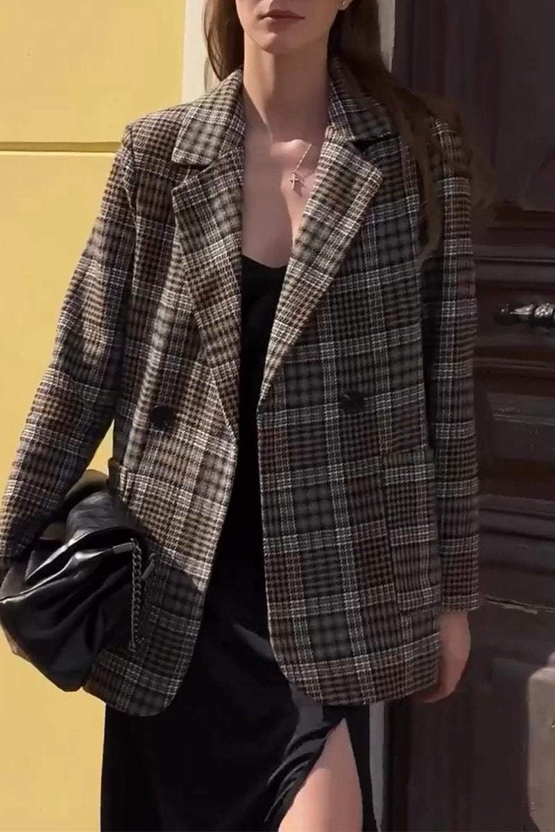 Women's Casual Lapel Plaid Suit Jacket