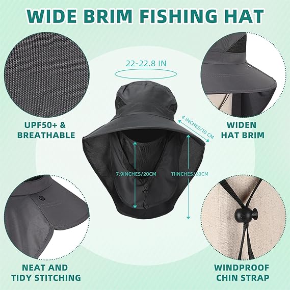 Unisex Adjustable Large Brim Face Neck Cover Waterproof Boonie Hat