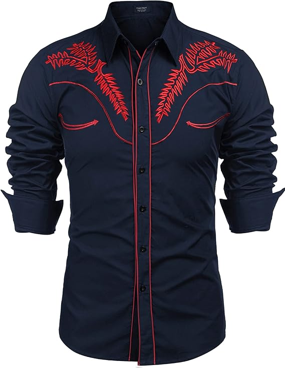 Men's Long Sleeve Slim Fit Embroideres Cowboy Shirts