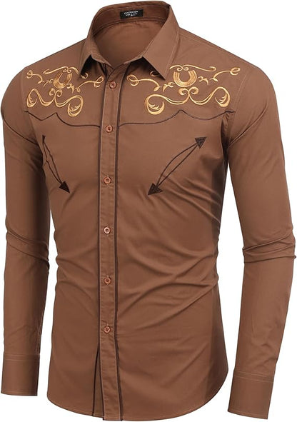 Men's Western Shirts Long Sleeve Slim Fit Embroideres Shirt