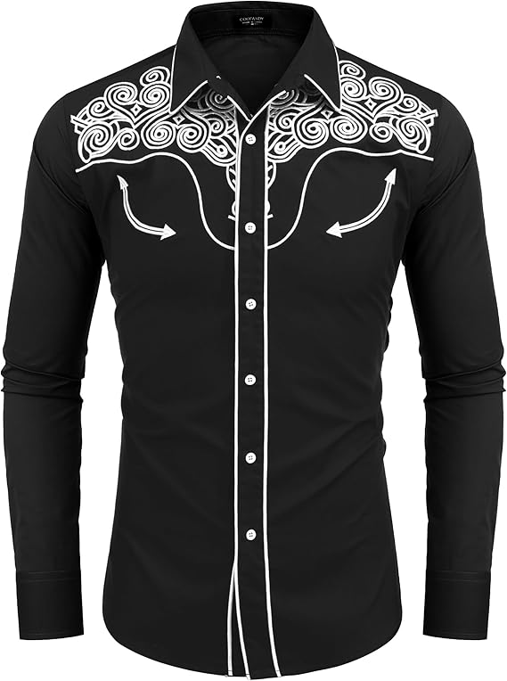 Men's Long Sleeve Cowboy Shirts Casual Button Down Shirt