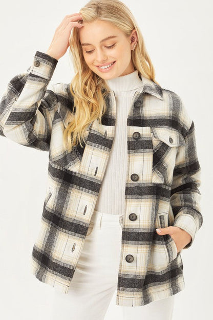 Plaid Button Up Jacket with Sherpa Lining choice of colors