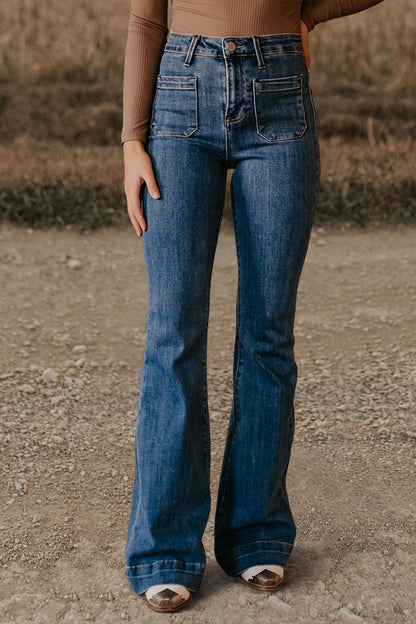 Vintage Wash Pocket Flared Jeans