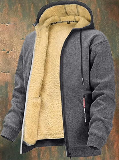 Men's Fashionable Loose-Fitting Velvet Thickened Hooded Zipper Jacket