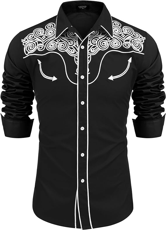 Men's Long Sleeve Cowboy Shirts Casual Button Down Shirt