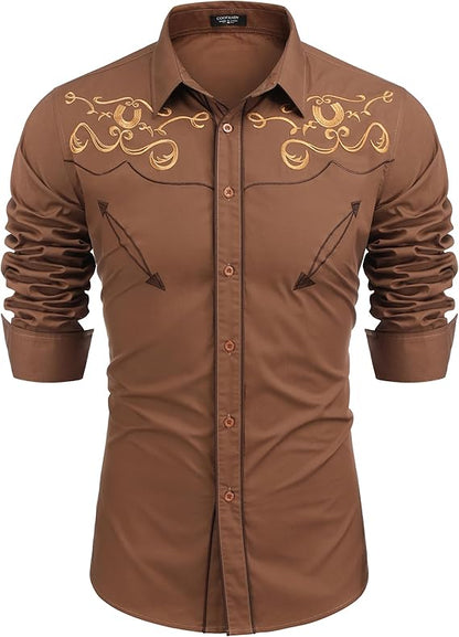 Men's Western Shirts Long Sleeve Slim Fit Embroideres Shirt