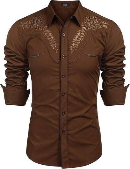 Men's Western Shirts Long Sleeve Slim Fit Embroideres Cowboy Shirts