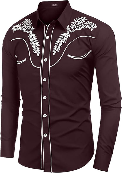 Men's Long Sleeve Slim Fit Embroideres Western Shirts