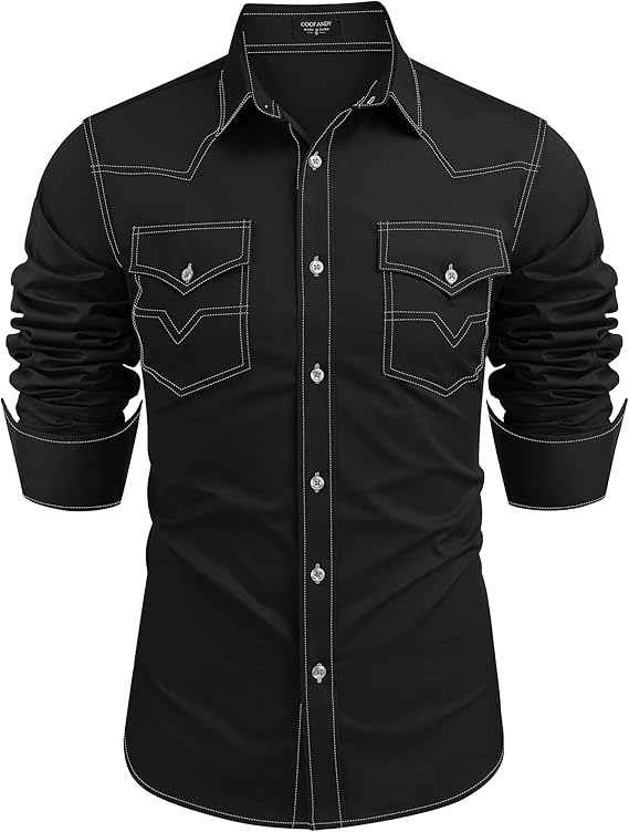 Men's Western Cowboy Shirts Long Sleeve Cotton Casual Shirt