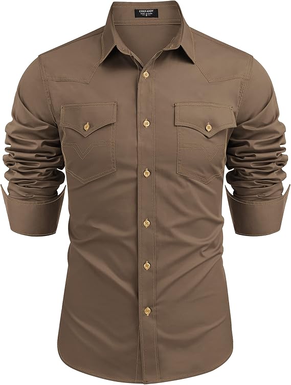 Men's Western Cowboy Shirts Long Sleeve Cotton Casual Shirt