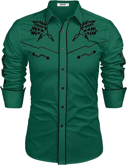 Men's Western Cowboy Shirt Long Sleeve Embroidered Shirt