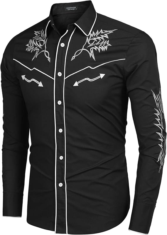 Men's Western Cowboy Shirt Long Sleeve Embroidered Shirt-Light Brown