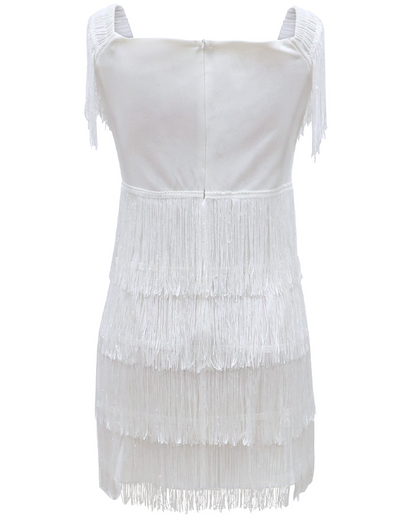 One Shoulder Fringed Slim Fit Dress