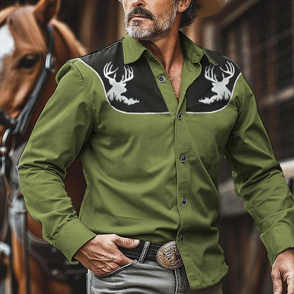 Men's Vintage Western Christmas Elk Shirt