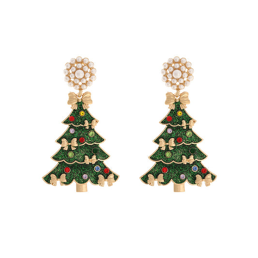 Fashion Bow Rhinestone Christmas Tree Earrings