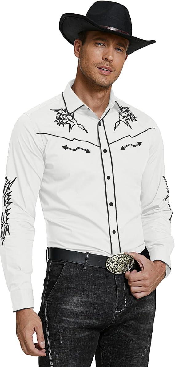 Men's Western Cowboy Shirt Long Sleeve Embroidered Shirt