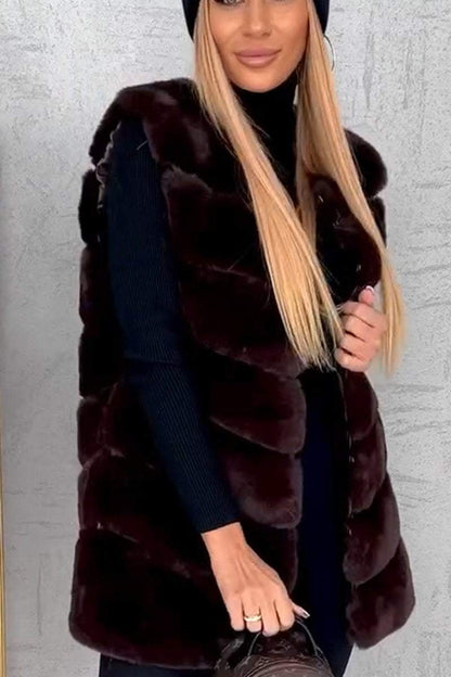 Women's Casual Solid Color Plush Vest Jacket