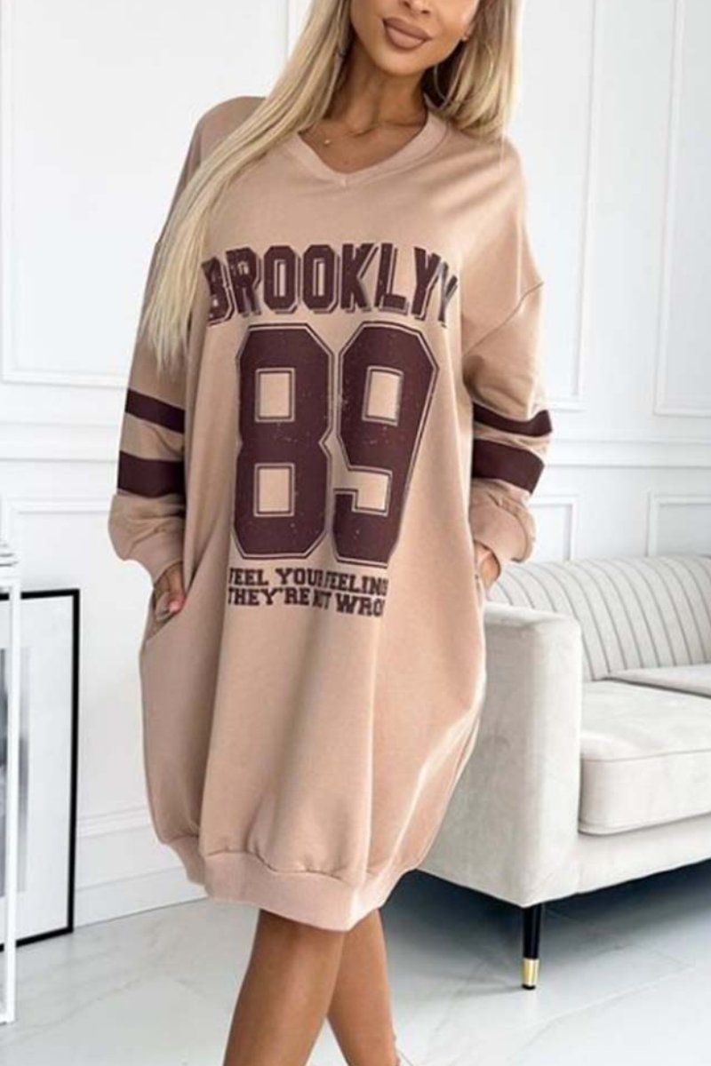 Women's casual sports letter print sweatshirt dress