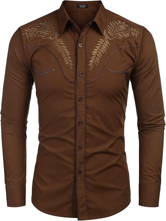 Men's Western Shirts Long Sleeve Slim Fit Embroideres Cowboy Shirts