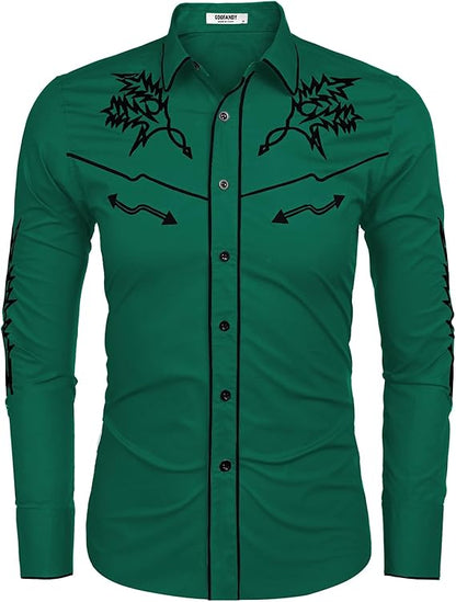 Men's Western Cowboy Shirt Long Sleeve Embroidered Shirt