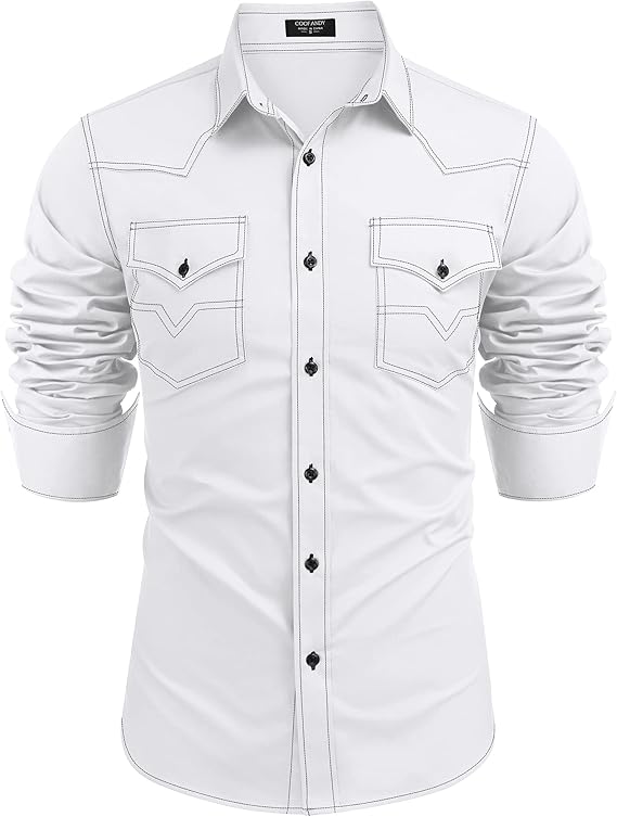 Men's Western Cowboy Shirts Long Sleeve Cotton Casual Shirt