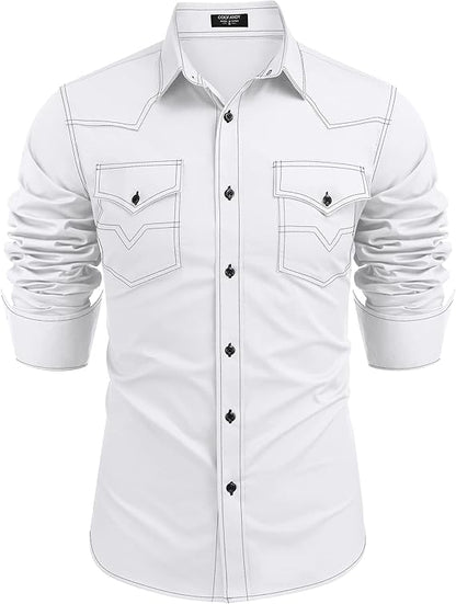 Men's Western Cowboy Shirts Long Sleeve Cotton Casual Shirt